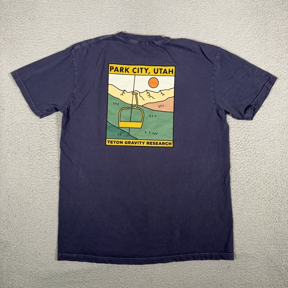 Teton Gravity Research Shirt Mens Large Blue Graphic Tee Park City Utah Cotton